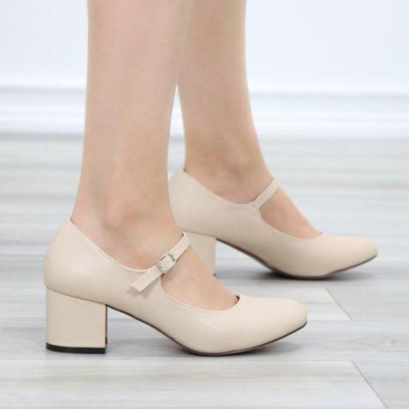 Nude Block Heel Vintage Rockabilly Style Pumps - Picture 6 of 10